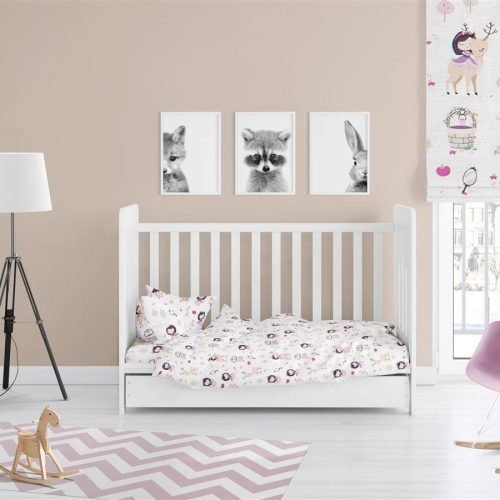 ΠΑΠΛΩΜΑ ΕΜΠΡΙΜΕ bebe Lily & Deer 179 120Χ160 White-Pink Cotton 100%