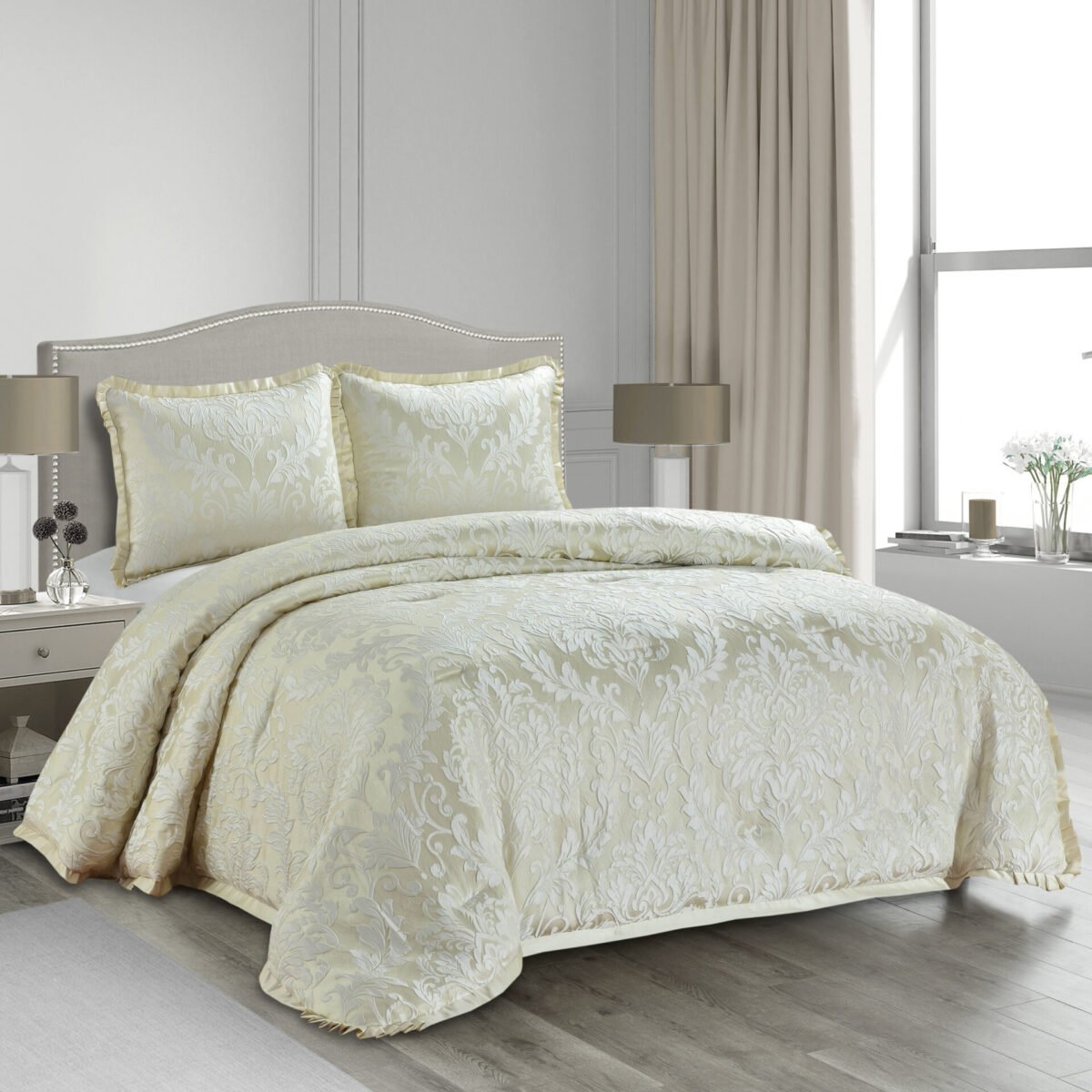 Damask-Cream Damask (Cream) Πάπλωμα 250x240+Μαξ/θήκες 50x70/2τεμ - Image 1