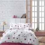 Σεντόνια Εμπριμέ Σετ 4 τεμ Έρως 301 240X270 White-Red 70/30 Cott/Pol