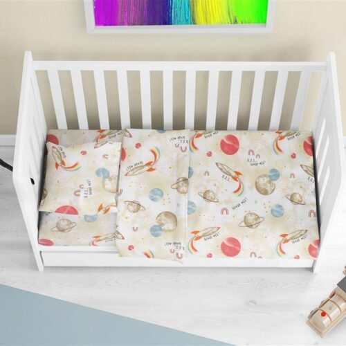 Σεντόνια Εμπριμέ Σετ 3 τεμ bebe Spaceship 186 120X160 Beige 100% Cotton