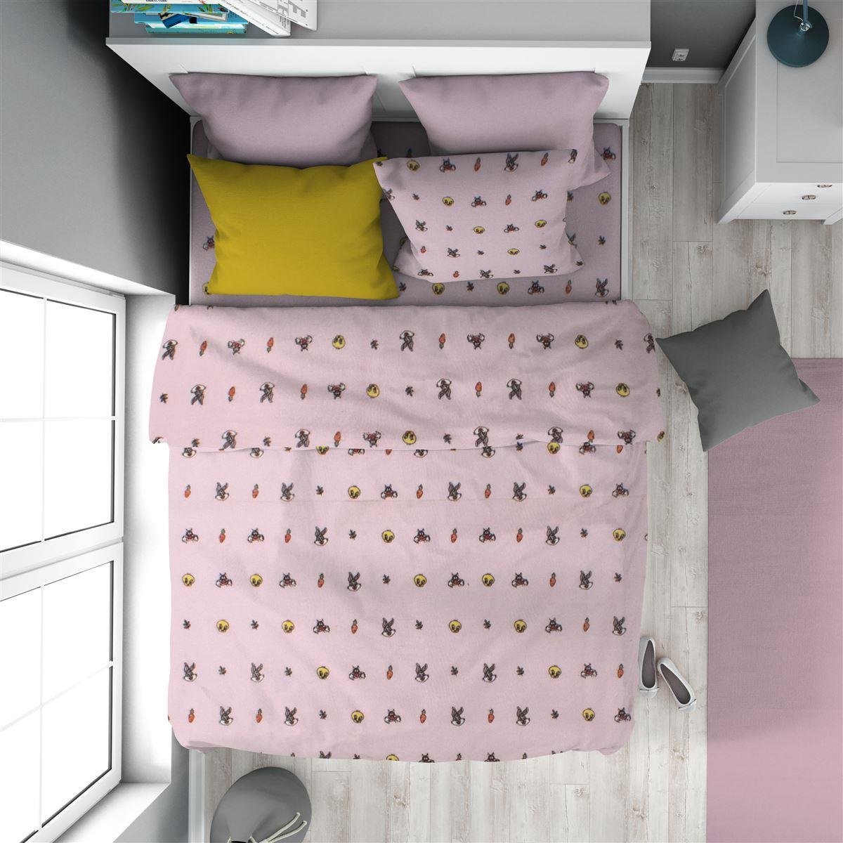 0008427_SKU_32210823020 Παπλωματοθήκη Εμπριμέ kids Looney Tunes 39 160X240 Pink 100% Cotton Flannel - Image 1