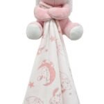 Λούτρινο Ζωάκι με Πανάκι Παρηγορίας Coral Fleece Ψηφιακής Εκτύπωσης bebe Bunny 14 Ύψος 20 cm Pink 100% Polyester