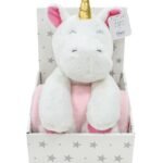 Λούτρινο Ζωάκι Σετ 2 Τεμ. bebe Unicorn 02 Ύψος 25 cm & Κουβέρτα Coral Fleece 75X90 cm White-Pink 100% Polyester