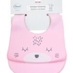 Σαλιάρα Σιλικόνης bebe με Κουμπί & Τσέπη 16 22.5X32 Pink 100% Silicone