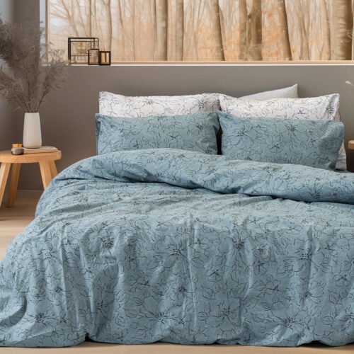Beauty Home Σετ σεντόνια φανελένια King Size με λάστιχο Nebbiolo Art 12636 185x200+32 Πετρόλ