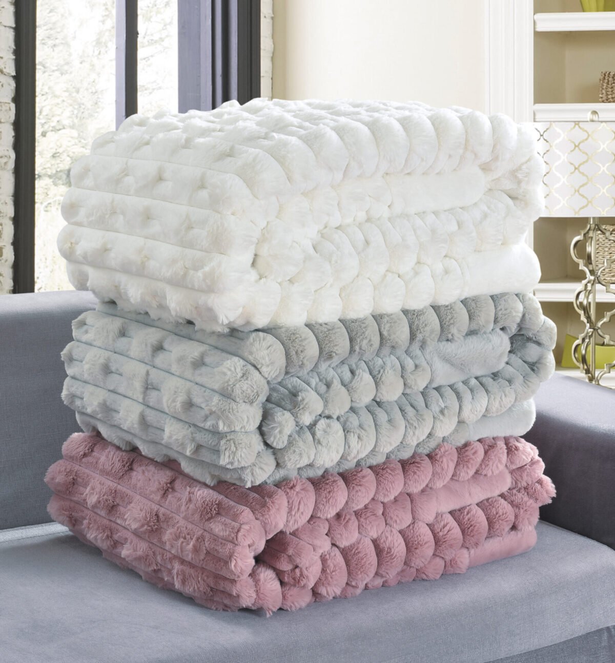 Υπέρδιπλη κουβέρτα Boggi (Lt Grey) 220x240 Blanket - Image 2