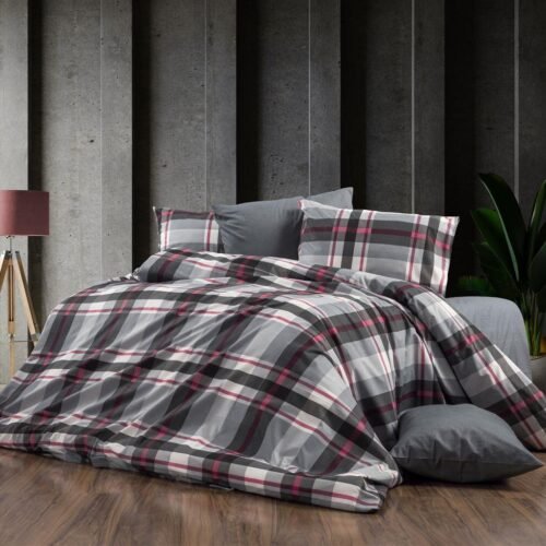 Σεντόνια Εμπριμέ Σετ 4 τεμ Εκάβη 424 220X240 Grey-Bordeaux 70/30 Cott/Pol