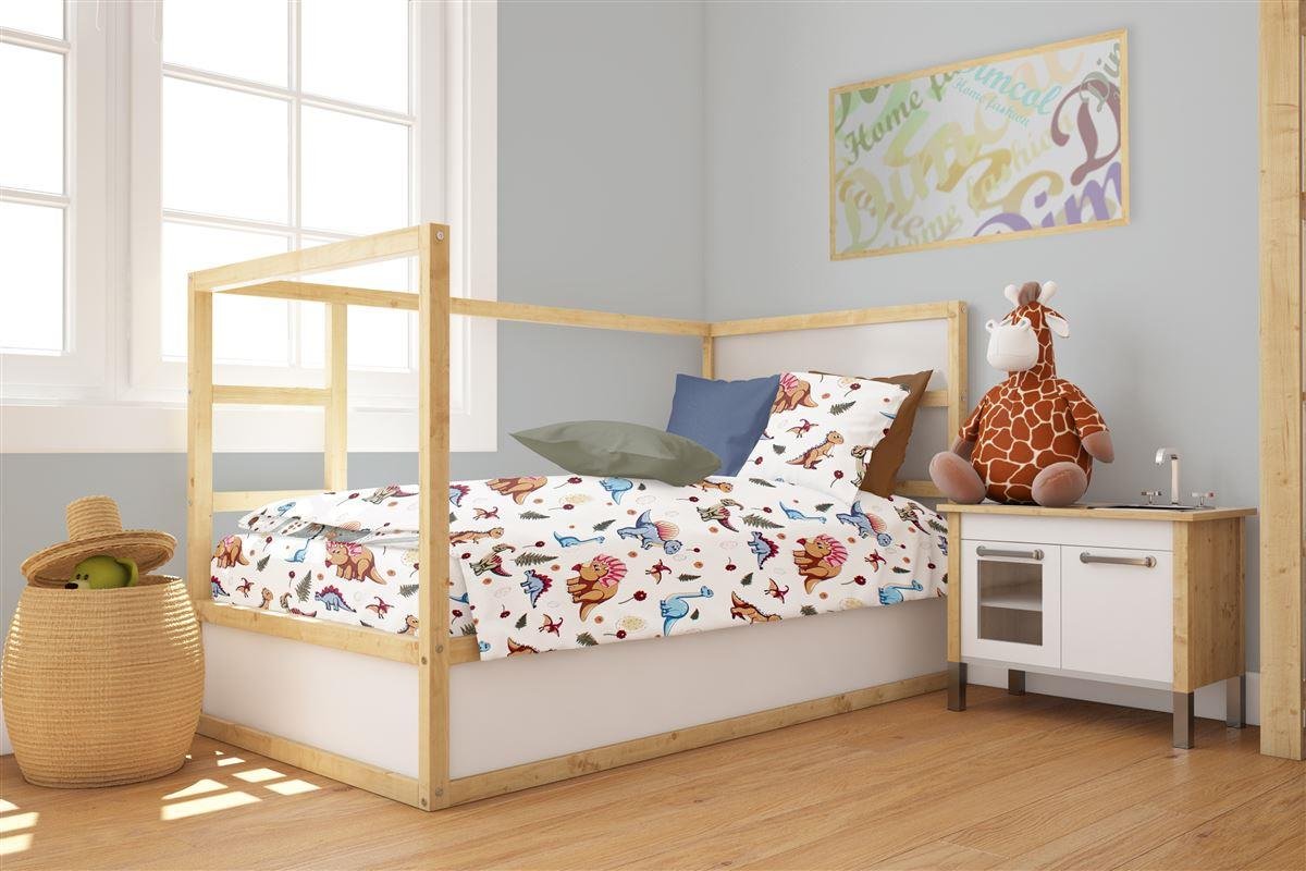 0009182_SKU_31110821060 Παπλωματοθήκη Εμπριμέ bebe Dinosaur 519 120X160 White-Blue 100% Cotton - Image 1