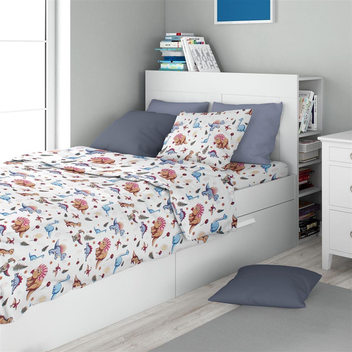 0009185_SKU_32112123060 Σεντόνια Εμπριμέ Σετ 2 τεμ kids Dinosaur 519 160X240 White-Blue 100% Cotton - Image 1