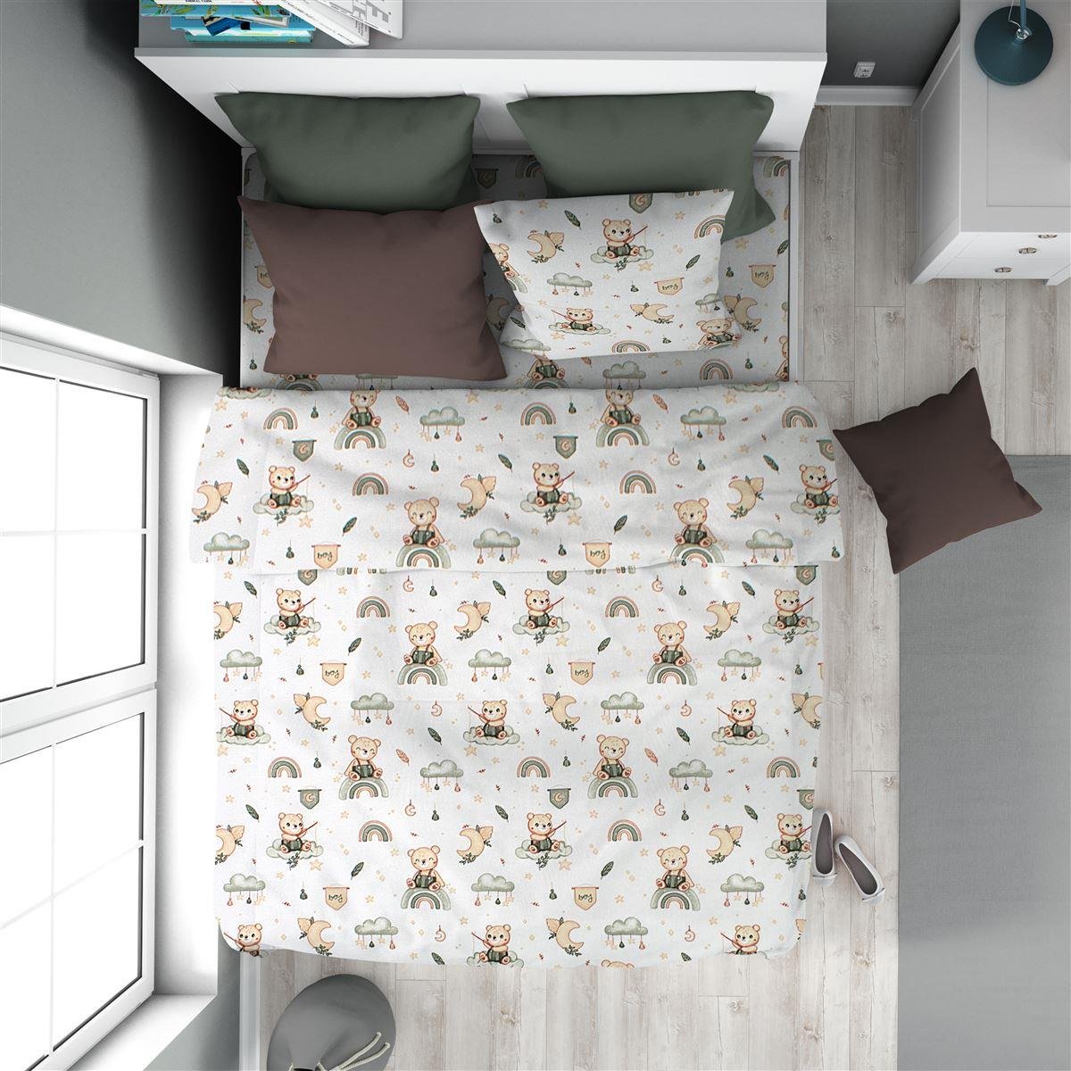 0009199_SKU_32110823061 Παπλωματοθήκη Εμπριμέ kids Cloudy Bear 581 160X240 White-Olive 100% Cotton - Image 1