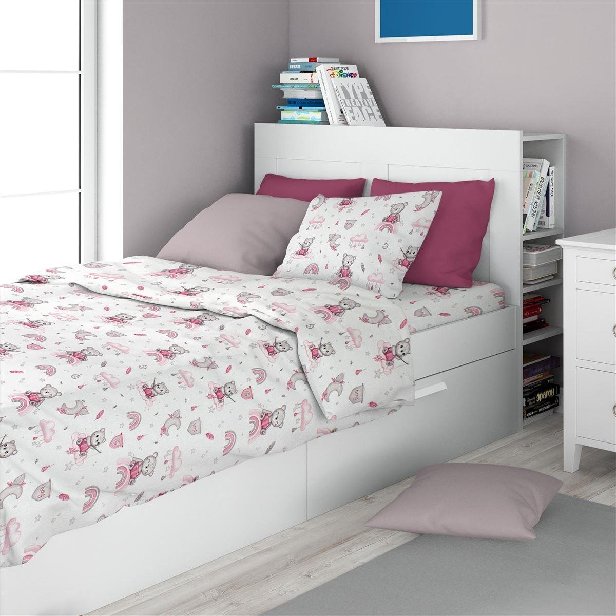 0009217_SKU_32112123062 Σεντόνια Εμπριμέ Σετ 2 τεμ kids Cloudy Bear 582 160X240 White-Pink 100% Cotton - Image 1