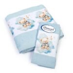 Πετσέτα Σετ 2 τεμ Με Ψηφιακή Εκτύπωση bebe Cute Bear 301 30X50,70X140 Sky Blue 100% Cotton
