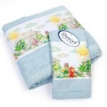 Πετσέτα Σετ 2 τεμ Με Ψηφιακή Εκτύπωση bebe Dinosaurs 310 30X50,70X140 Sky Blue 100% Cotton