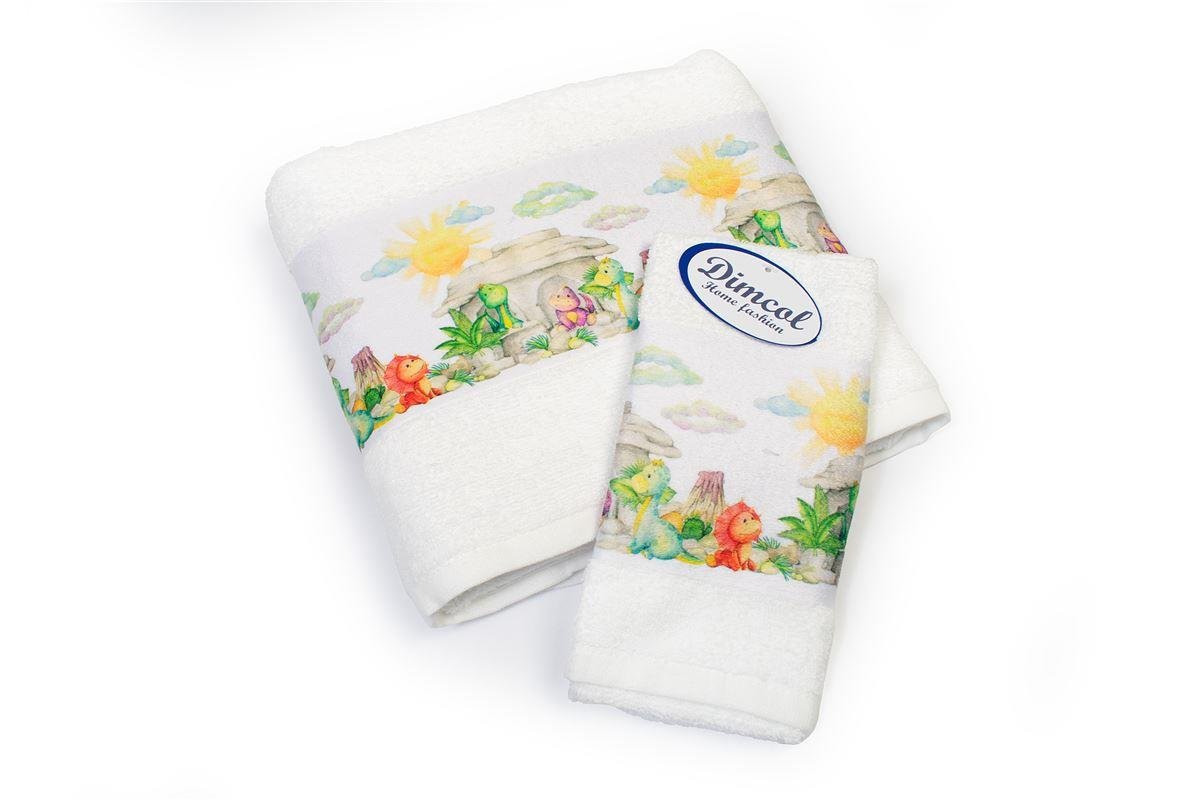 0009242_SKU_31160926050 Πετσέτα Σετ 2 τεμ Με Ψηφιακή Εκτύπωση bebe Dinosaurs 311 30X50,70X140 White 100% Cotton - Image 1