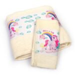 Πετσέτα Σετ 2 τεμ Με Ψηφιακή Εκτύπωση bebe Magic Unicorn 317 30X50,70X140 Ecru 100% Cotton