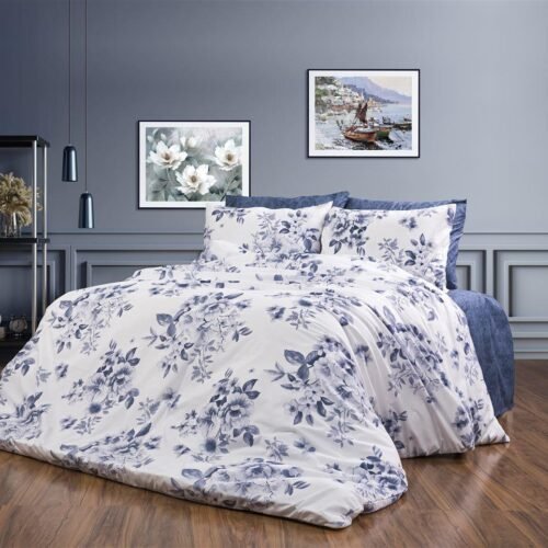 Πάπλωμα Εμπριμέ Βερονίκη 486 220X240 White-Blue 70/30 Cott/Pol