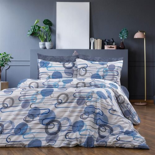 Πάπλωμα Εμπριμέ Διώνη 602 160X240 White-Blue 70/30 Cott/Pol