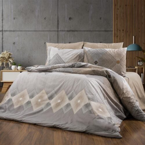 Παπλωματοθήκη Εμπριμέ Καλλιρόη 603 160X240 Grey-Mocha 70/30 Cott/Pol