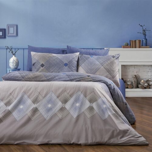 Παπλωματοθήκη Εμπριμέ Καλλιρόη 604 160X240 Grey-Blue 70/30 Cott/Pol