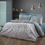 Παπλωματοθήκη Εμπριμέ Καλλιρόη 605 220X240 Grey-Petrol 70/30 Cott/Pol