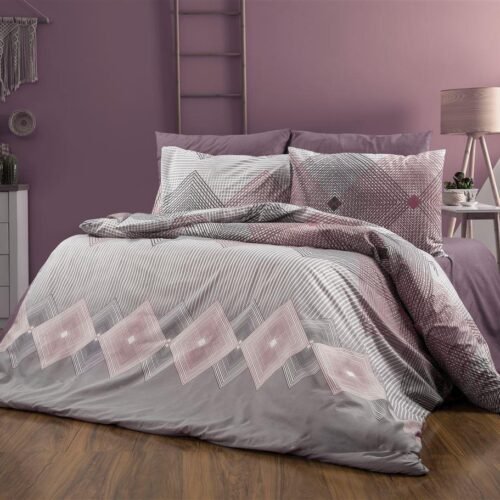 Πάπλωμα Εμπριμέ Καλλιρόη 606 160X240 Grey-Burgundy 70/30 Cott/Pol