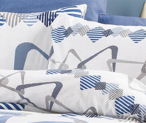 Μαξιλαροθήκη Εμπριμέ Δαρεία 489 50X70 White-Blue 70/30 Cott/Pol