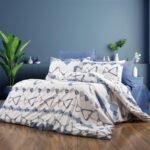 Σεντόνια Εμπριμέ Σετ 4 τεμ Δαρεία 489 220X240 White-Blue 70/30 Cott/Pol