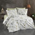 Παπλωματοθήκη Εμπριμέ Μελίνα 708 220X240 White-Olive 100% Cotton
