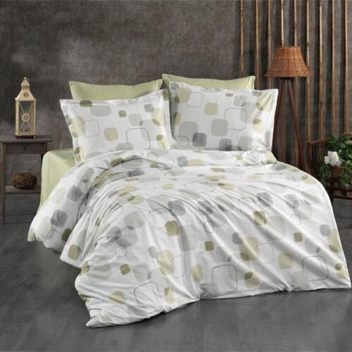 Σεντόνια Εμπριμέ Σετ 4 τεμ Μελίνα 708 220X240 White-Olive 100% Cotton
